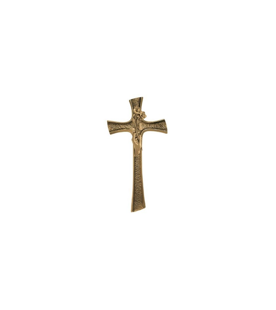 Cruz moderna con mano flor bronce