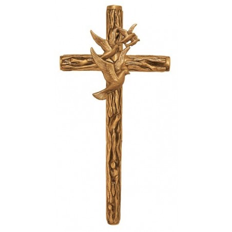 Cruz rustica con vuelo de palomas bronce