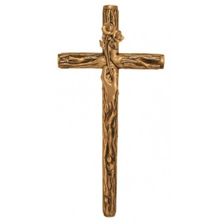 Cruz rustica con mano con flor bronce
